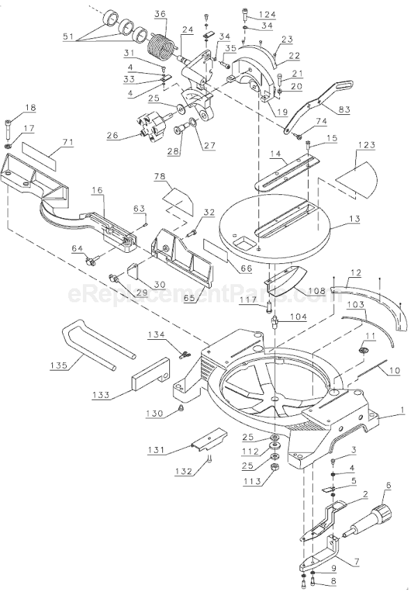 Page B Diagram and Parts List for BT1500 Type 1 Black and Decker Miter Saw